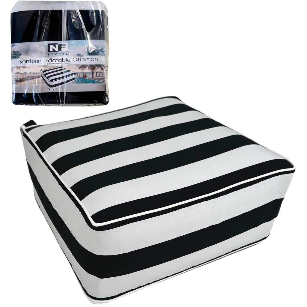Outdoor Inflatable Ottoman Navy & Black Stripe