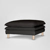 Contemporary charcoal ottoman with removable washable Belgian linen cover and deep cushioned seat for designer home interiors