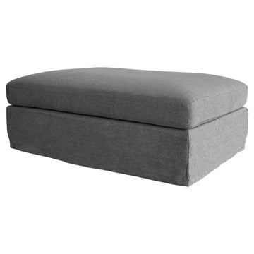 Marbella upholstered ottoman in storm grey fabric with cushioned top and timber legs for contemporary living room seating