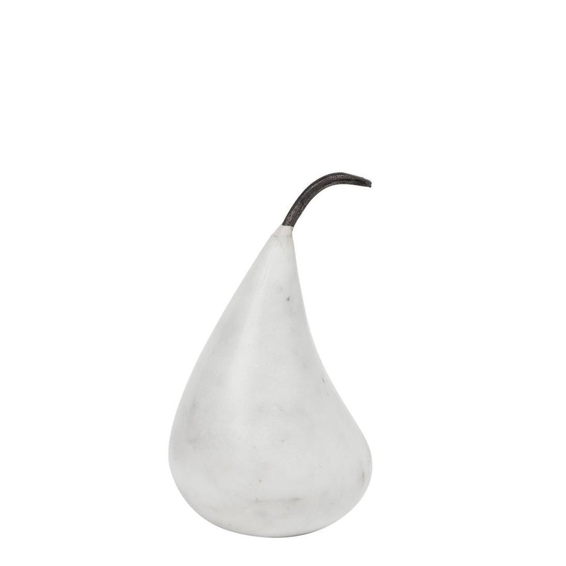 Artisan hand carved marble pear sculpture white decorative accent for coffee table and shelf