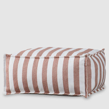 Lola terracotta stripe outdoor ottoman with water repellent fabric cushioned seat and modern coastal design for indoor or covered outdoor seating