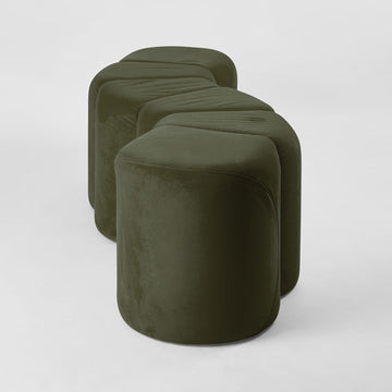 Ridge Bench Ottoman Olive with soft velvet upholstery and modern S-shaped design for lounge and breakout spaces