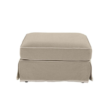 Natural ottoman slip cover with white piping designed for Noosa Hamptons ottoman base with removable washable fabric