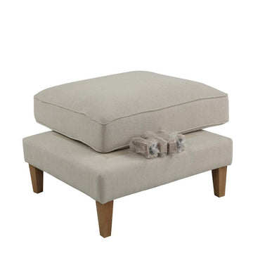 Bondi Hamptons Ottoman Beige upholstered footstool with wooden tapered legs for stylish living room seating