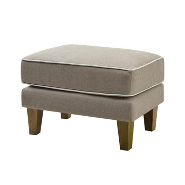 Natural fabric Bondi ottoman with white piping detail and timber legs for Hamptons style interior design