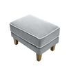 Grey upholstered Bondi ottoman with white piping detail and timber legs for Hamptons style interiors