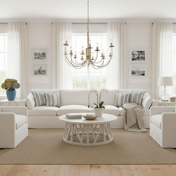 16 arm taupe iron chandelier with curved sculptural design and 16 lights for grand entryways and large interior spaces