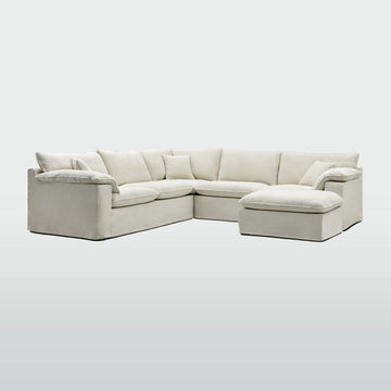 Norfolk beige modular ottoman with upholstered cushioned seat for contemporary living room seating and modular sofa configuration