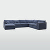 Modern modular ottoman with navy fabric upholstery and white piping for elegant living room and lounge seating