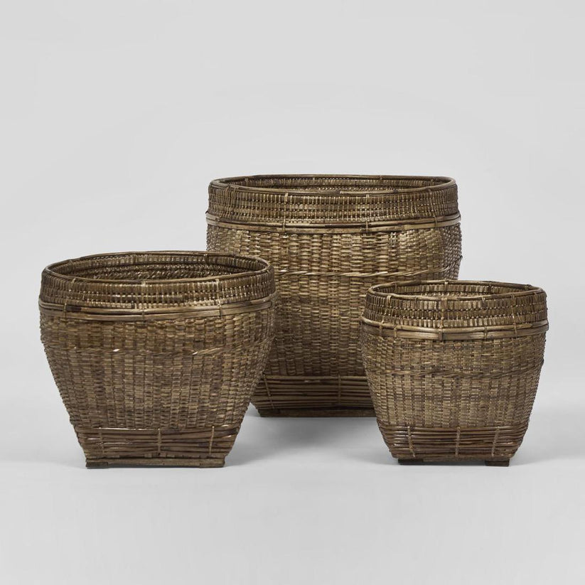 Handwoven rattan plant pots set for indoor plants and home décor styling