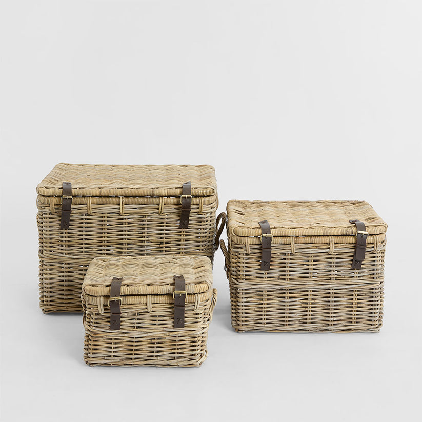 Luna storage trunks set of 3 decorative nesting storage trunks for home organisation