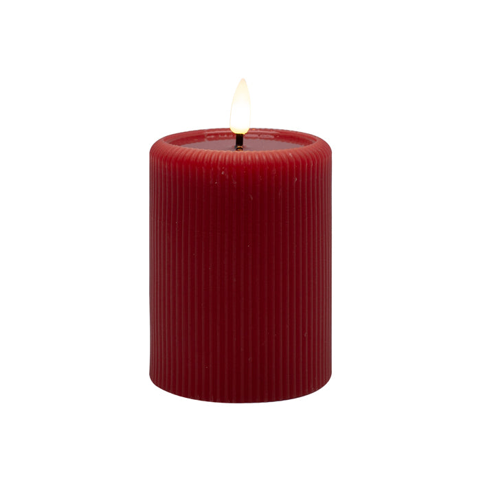 LED Ribbed Candle Red Medium