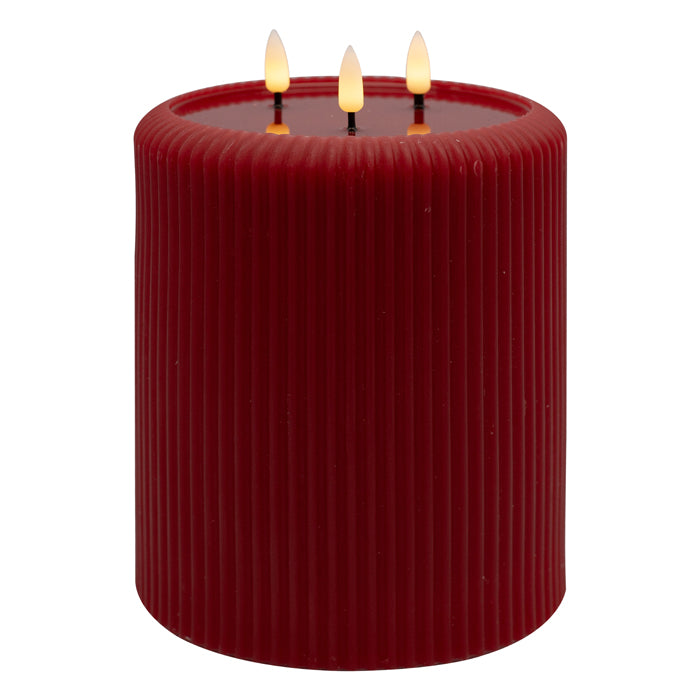 LED Ribbed Candle Red Extra Large