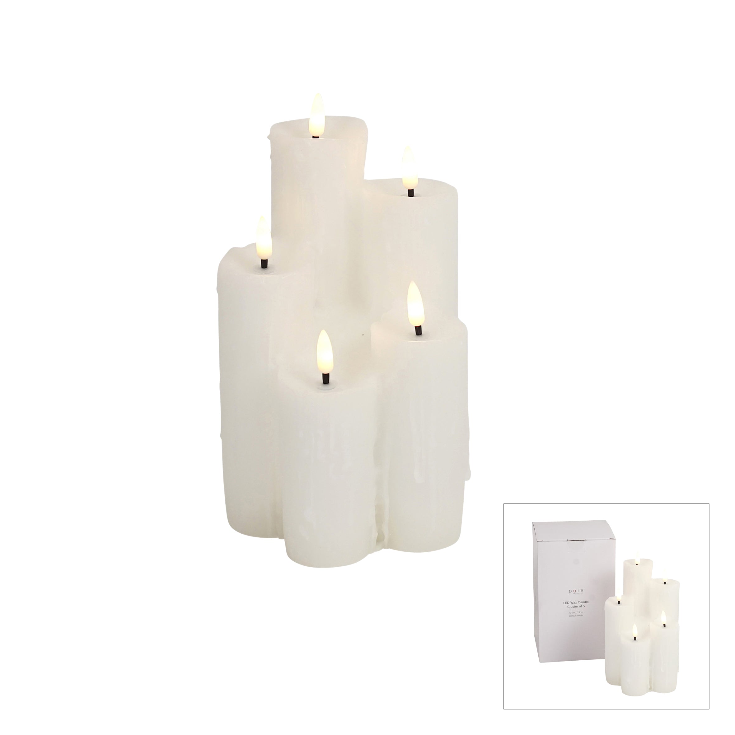 HEAVEN LED WAX CANDLE CLUSTER OF 5 WHITE