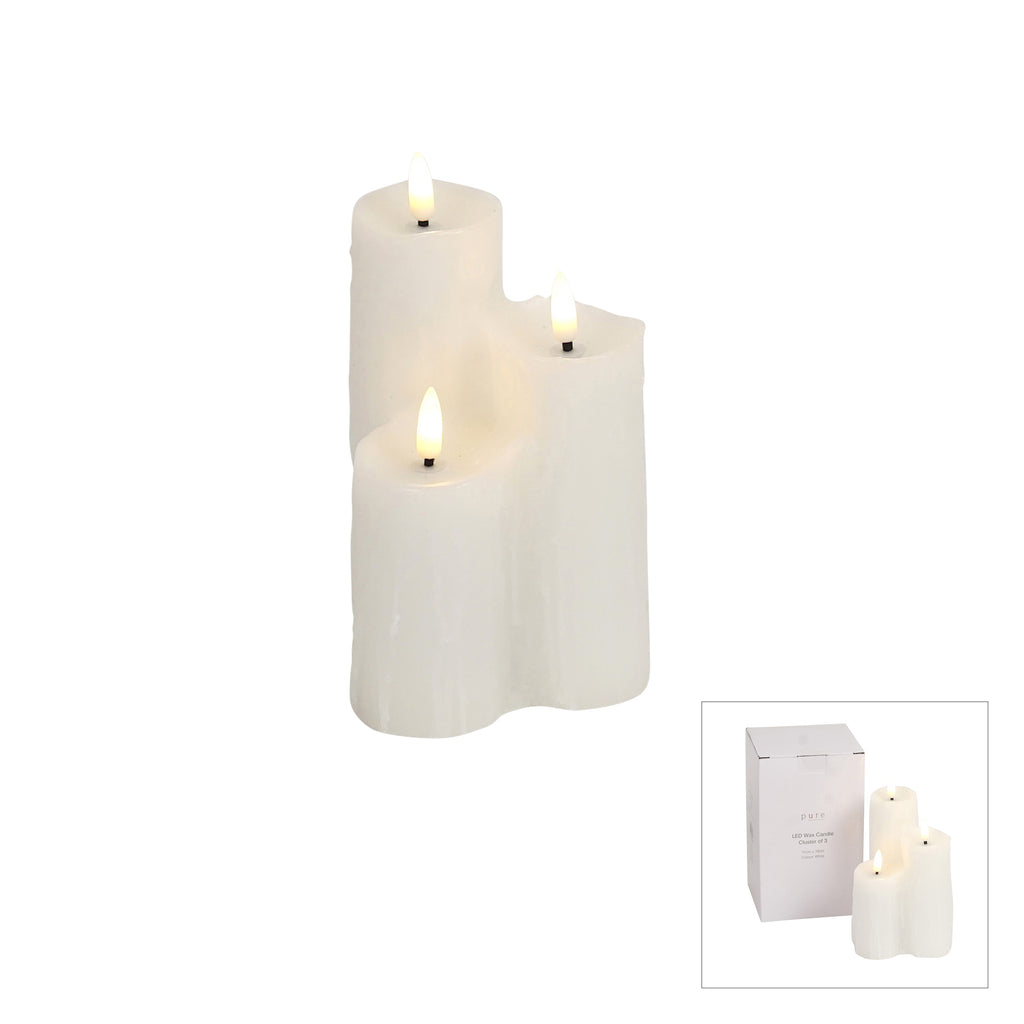 HEAVEN LED WAX CANDLE CLUSTER OF 3 WHITE