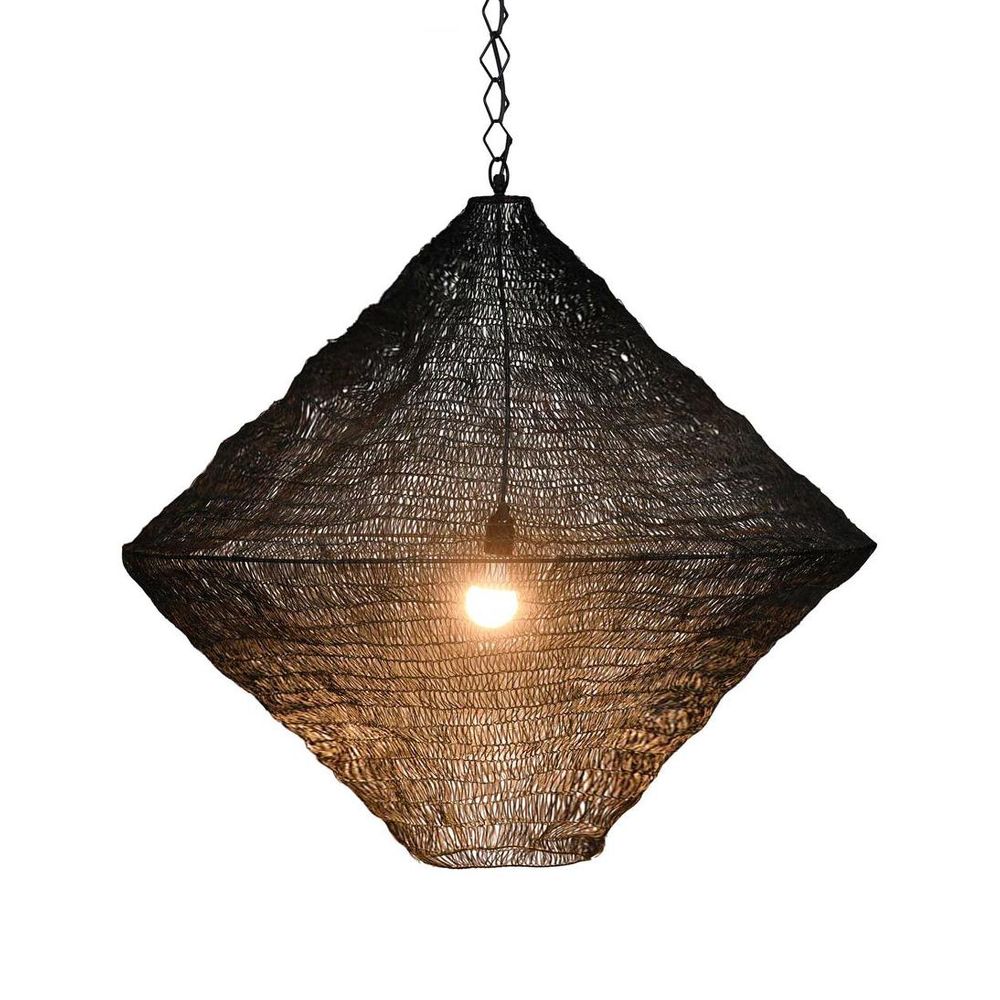 Metropolitan medium ceiling pendant with diamond-shaped aluminium shade in black and brass finish, adjustable modern hanging light for dining rooms, living spaces, and bedrooms