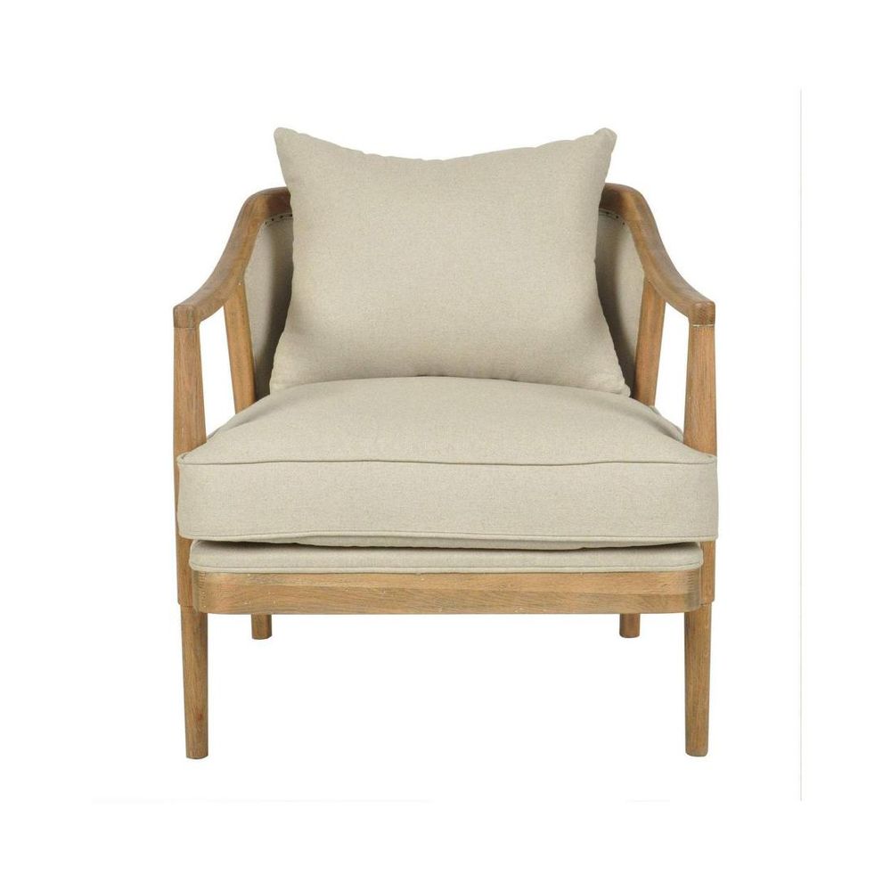 Asteria oakwood linen armchair upholstered accent chair with cushioned seat and curved arms modern living room furniture