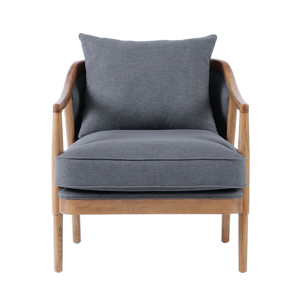Linen blend accent chair with oak frame cushioned seating and backrest stylish living room furniture