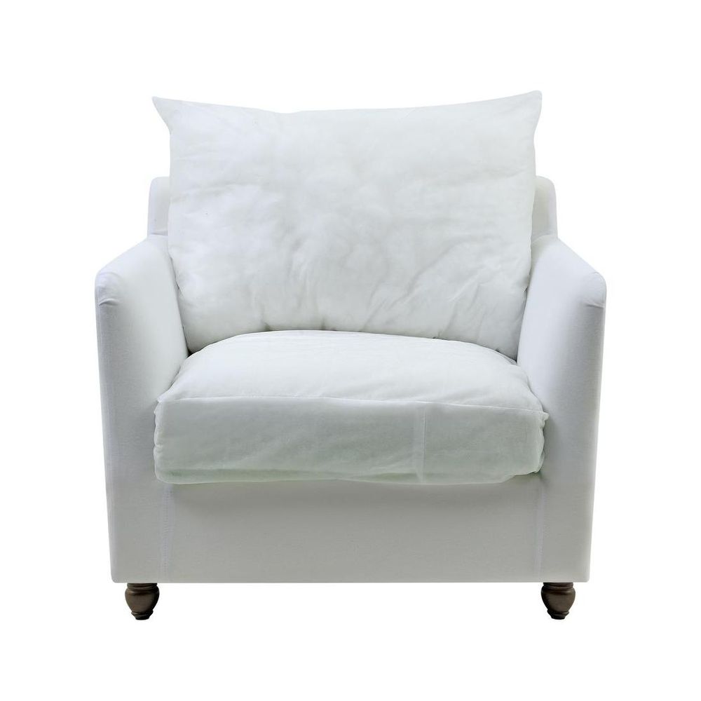 Noosa naked armchair base with cushions, compact slipcover-ready chair with foam and feather filling