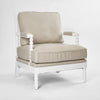 Elizabeth bobbin Hamptons armchair white upholstered accent chair with carved wooden legs foam cushioned seat elegant living room furniture