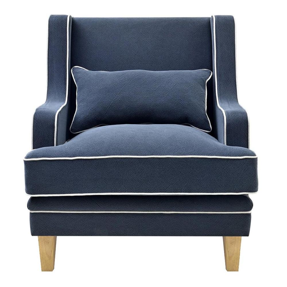 Hampton style fabric sofa with fixed cover and piping detail fibre filled cushions and solid timber frame living room sofa