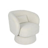 Selena cream boucle swivel armchair with 360 degree base, curved arms, and plush cocoon style seating