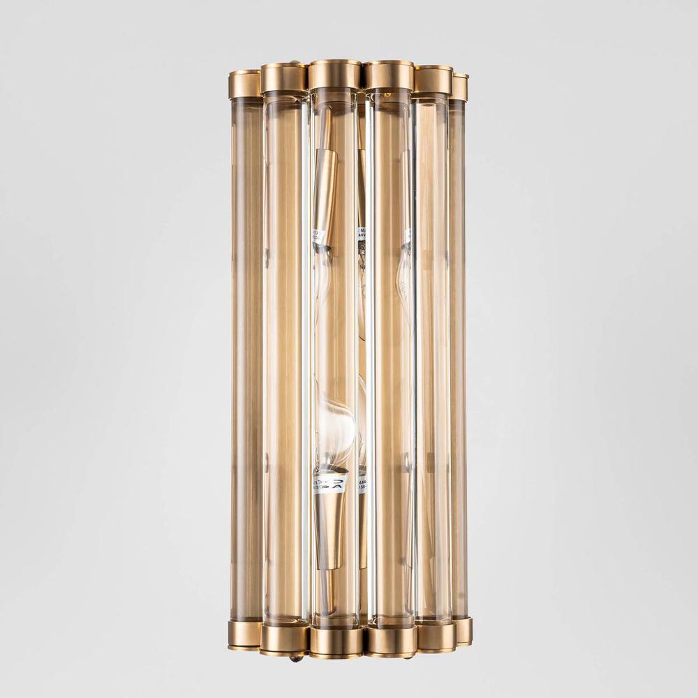 Medium Kobe Wall Light brass-finished base with six vertical glass rods – elegant semicircular wall sconce for bathrooms, bedrooms, and modern interiors