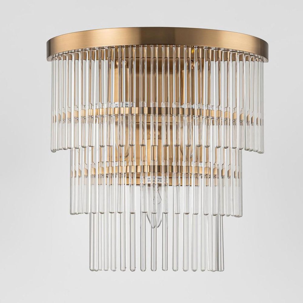 Giorgio Wall Light brass-finished round design with three-tiered clear glass tubes – elegant modern wall sconce for luxury interiors and feature walls