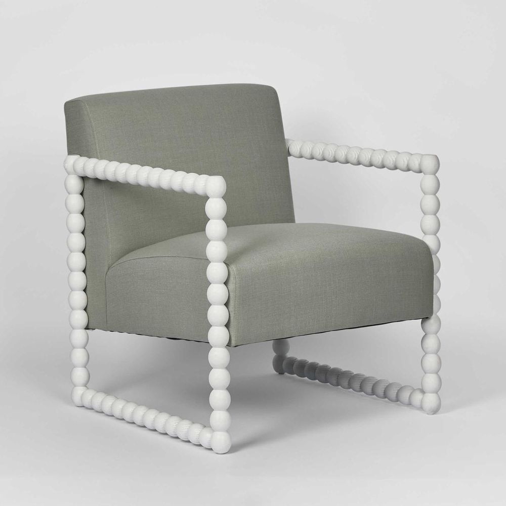 Bobbin oak armchair in white finish with beaded detailing and Hamptons style design