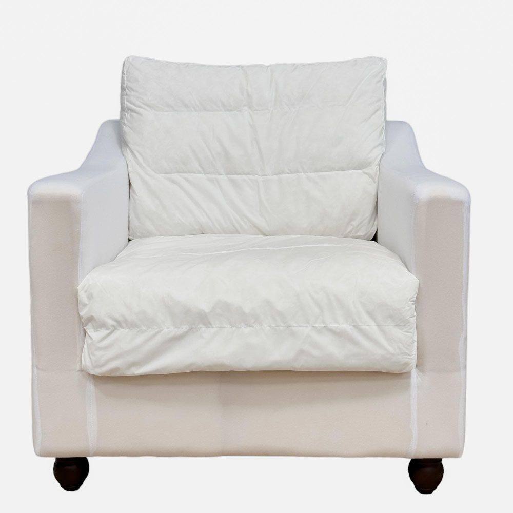 Clovelly naked armchair base with feather and foam cushions, slipcover-ready chair for modern living spac