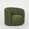 Plume curved armchair in boucle fabric with compact circular design for modern living room seating