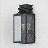 Westpoint Outdoor Wall Light solid brass with clear glass panels and antique brass finish – elegant outdoor wall sconce for hallways, entrances, patios, and exterior walls