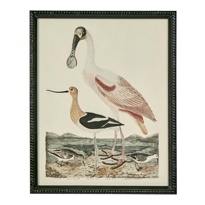 Graceful Cranes wall art featuring elegant crane bird design framed in black with natural materials