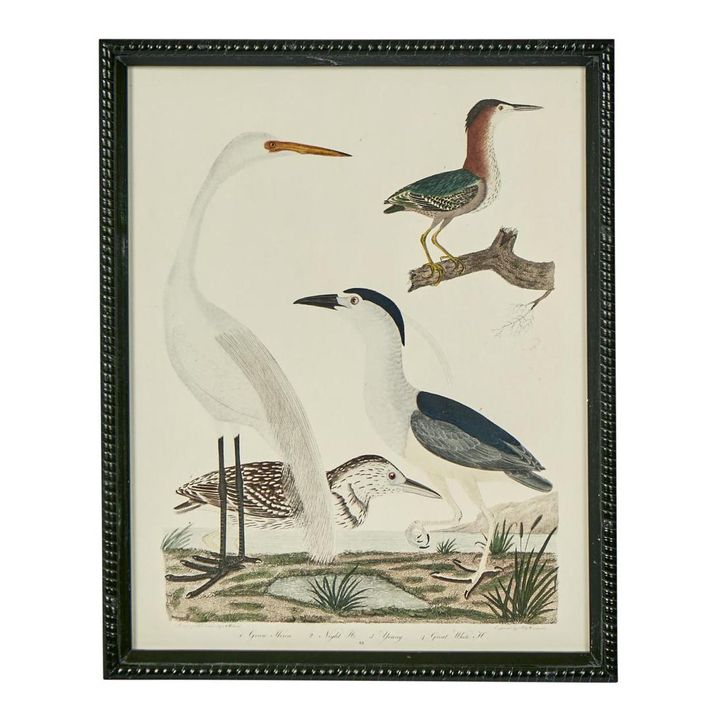 Graceful Cranes wall art featuring elegant crane bird design framed in black with natural materials