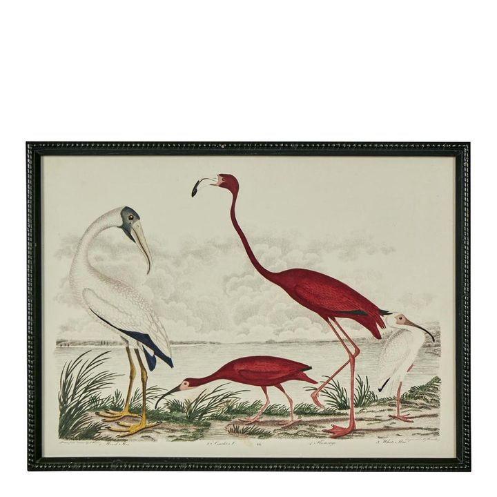 Crane bird wall art with layered natural textures, black frame, and nature-inspired design.