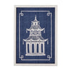 Blue and white pagoda style wall art on canvas with textured natural materials for home décor.