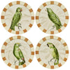Parrots Round wall art set of 4 featuring vibrant parrot illustrations in tropical colours with botanical accents, framed circular artwork