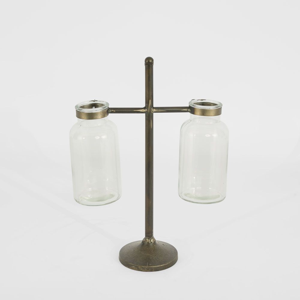 Watertight glass vase on stand, elegant home décor piece for fresh flowers and stems