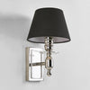 Newton Wall Light in shiny nickel – modern aluminium wall sconce with rectangular backplate and optional oval fabric shade for contemporary interiors