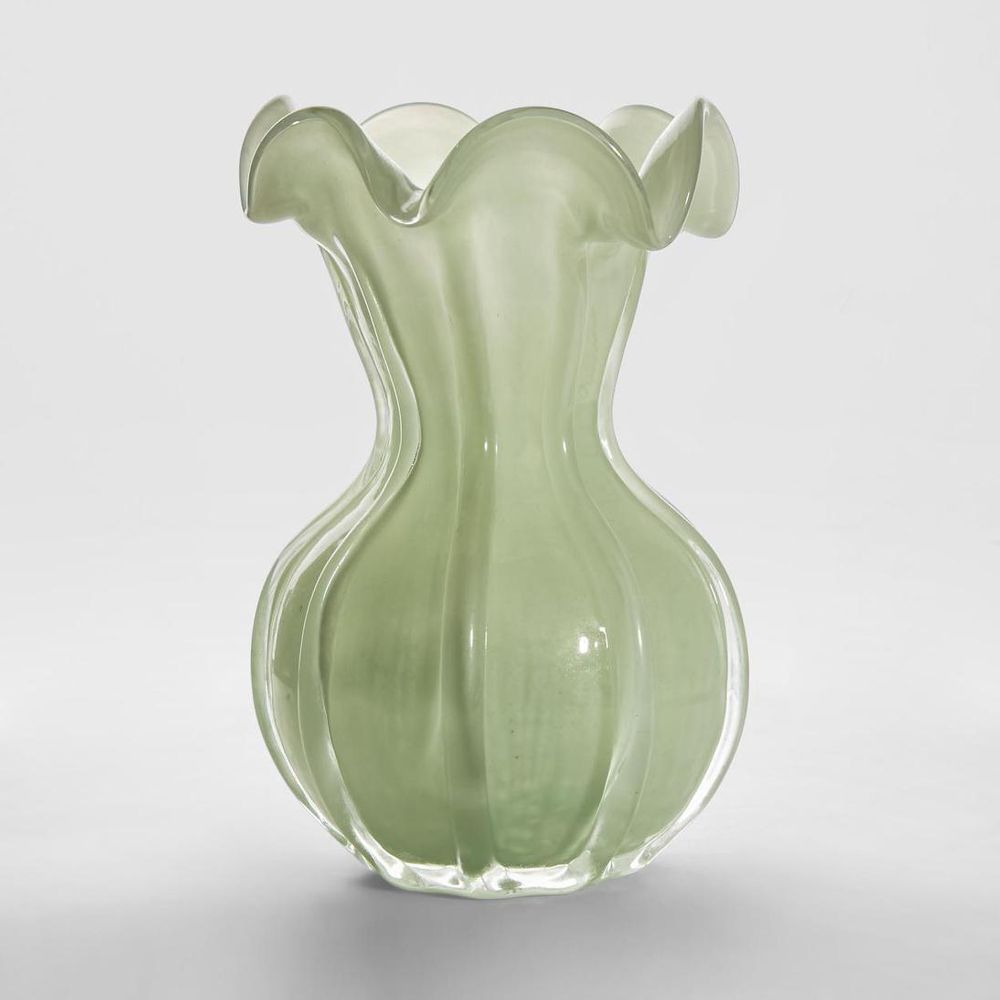 Watertight medium green glass vase for fresh flowers and modern home decor