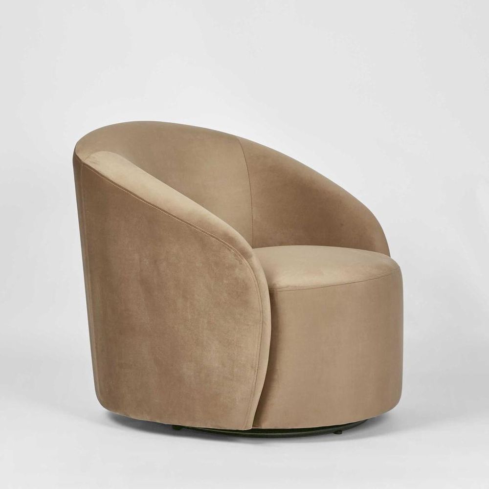Sierra toffee swivel armchair with 360 degree rotation, plush upholstered cushioning, and modern contemporary design