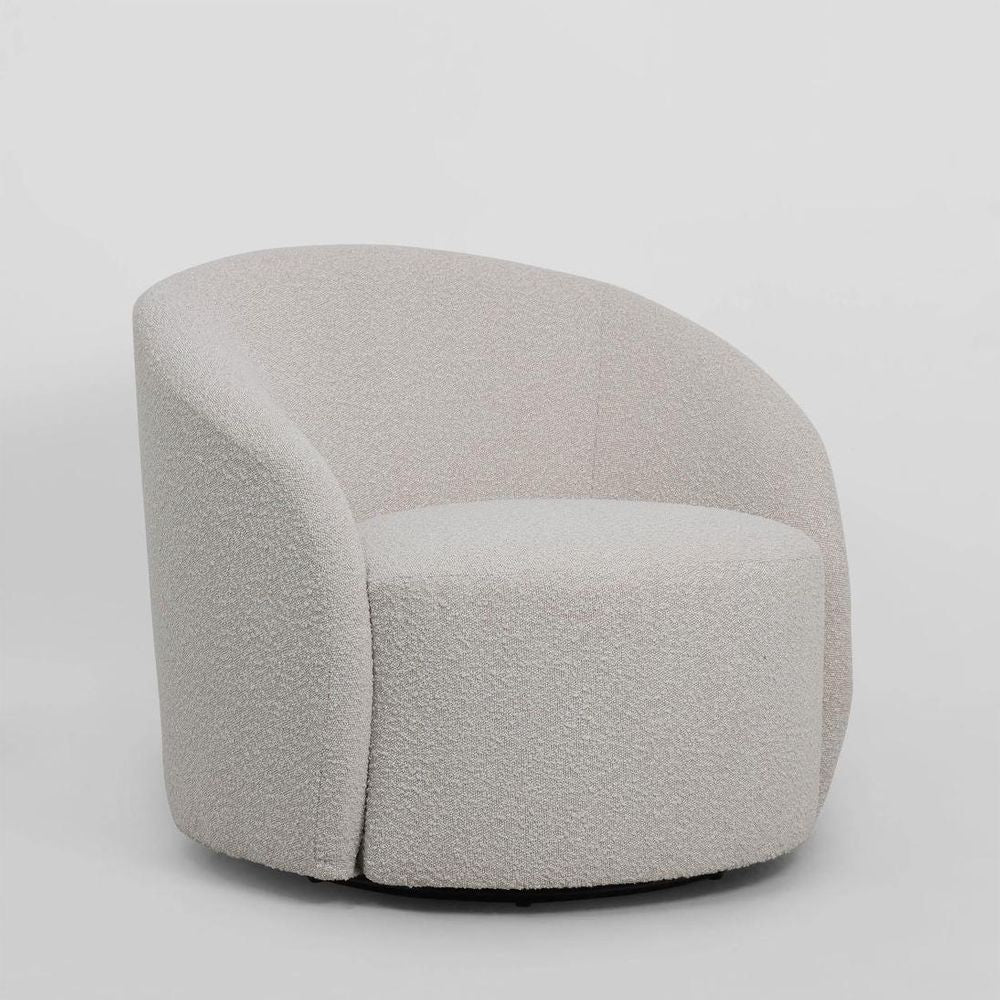 Modern lounge swivel armchair with boucle finish and ergonomic cushioning
