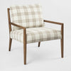 Douglas armchair with plaid cushion upholstery, rubber wood frame and ladderback design living room accent chair