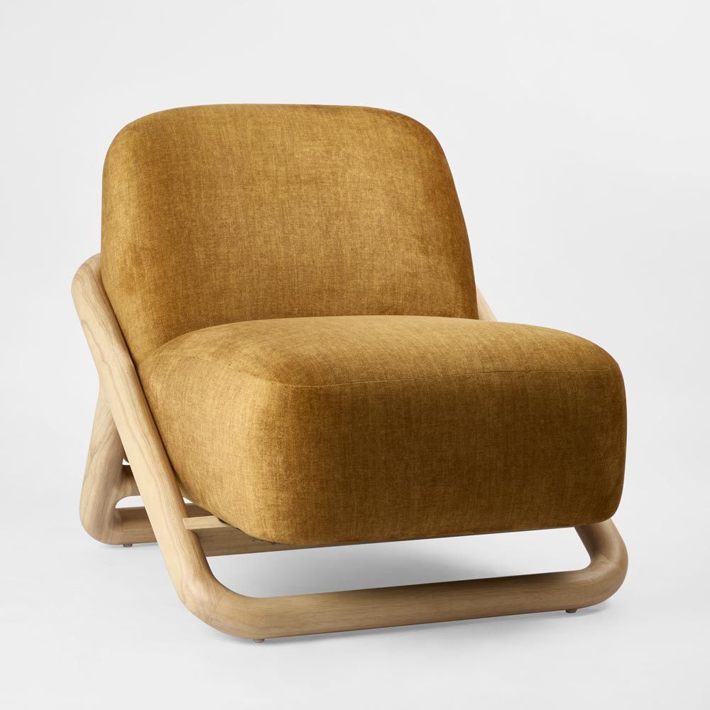 Rhodes upholstered armchair with rubber wood frame and cushioned seat for modern living room seating