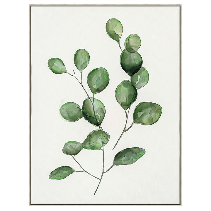 Botanica Leaf A wall art featuring green botanical leaf design on canvas with natural, calming tones.