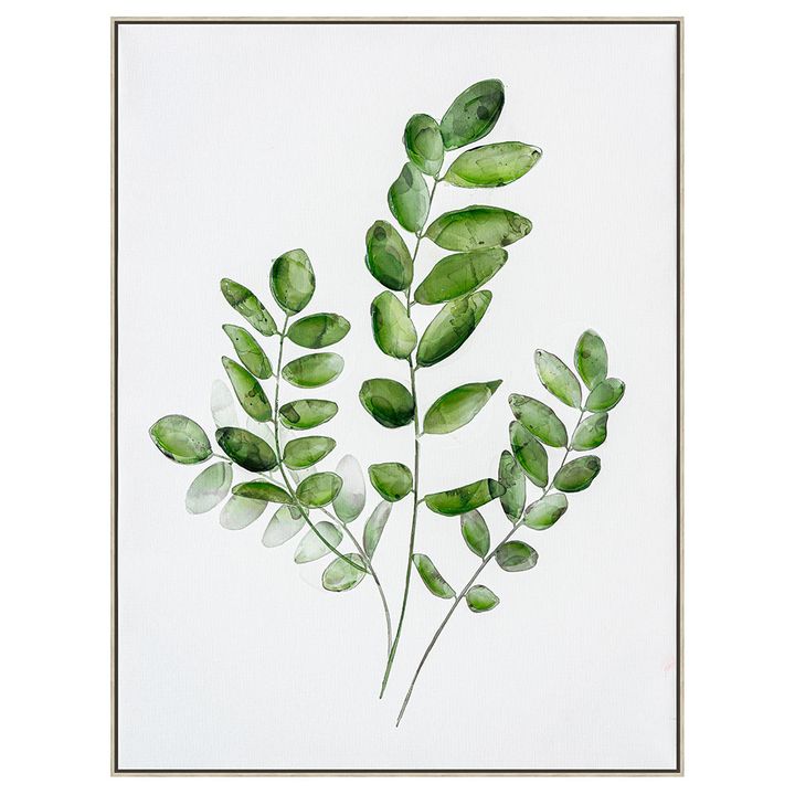 Botanica Leaf C wall art featuring green botanical leaf design on canvas with natural, calming tones.