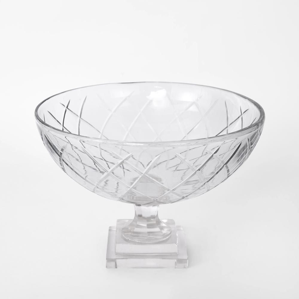 Asscher hand cut glass pedestal bowl watertight waterproof decorative centerpiece