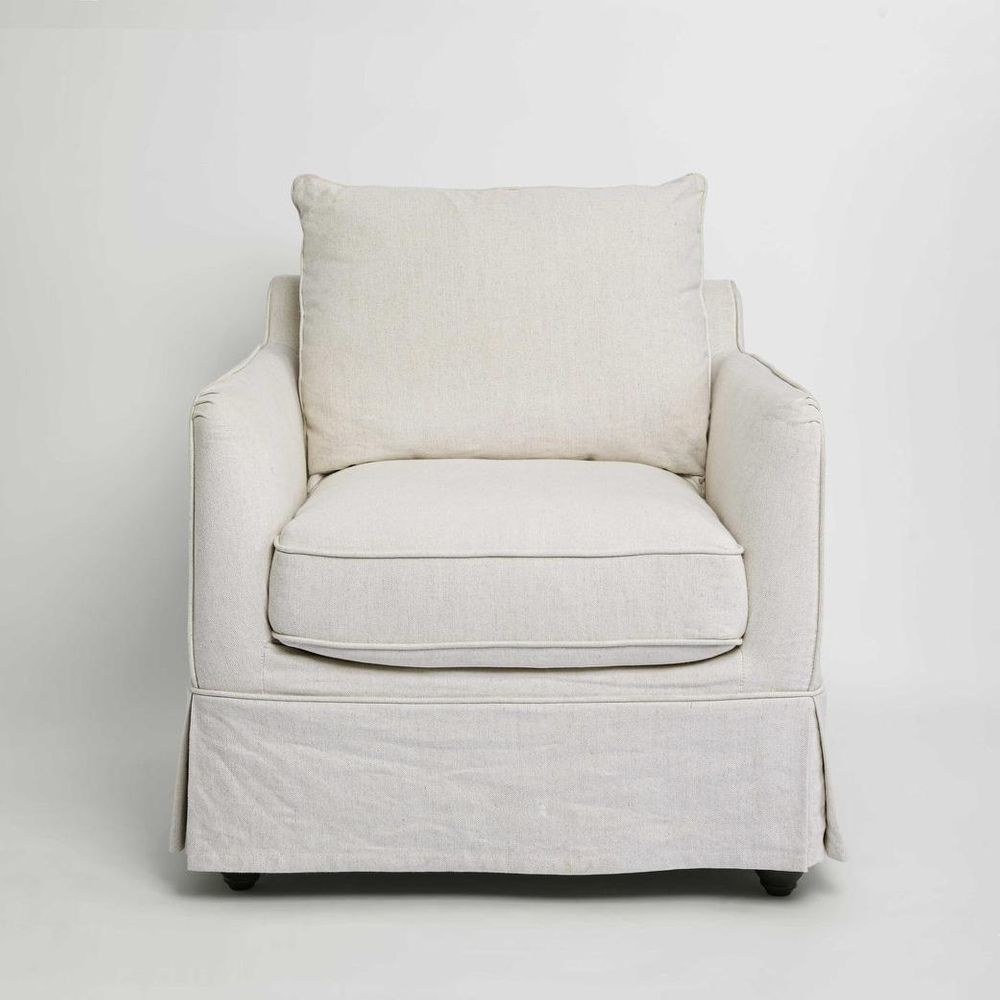 Noosa Hampton style slipcover sofa with removable fabric cover, tailored piping detail, fibre-filled cushions, and solid hardwood legs for modern coastal living room furniture