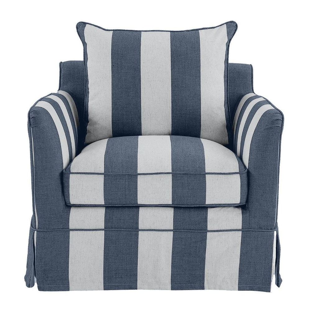 Slipcovered fabric sofa with clean lines, soft cushioning, and relaxed coastal aesthetic