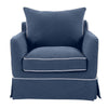 Noosa Hamptons slipcover armchair upholstered accent chair with piping detail, fibre-filled cushions, and removable fabric cover in coastal living room